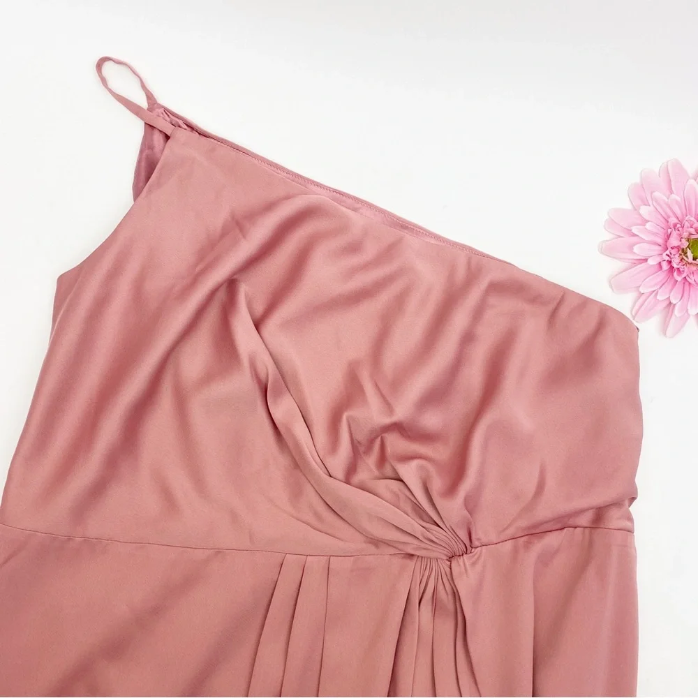 City Chic One Shoulder Sensual Satin Evening Tulip Hem Dress: Baby Blush Pink